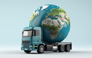 Lastbil med jordglob