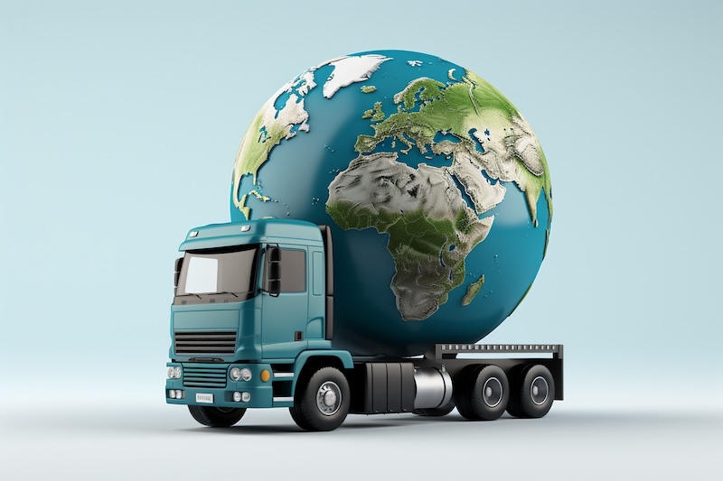 Lastbil med jordglob